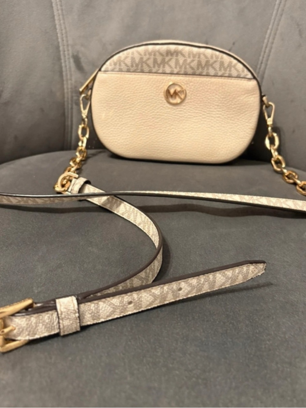Michael Kors Beige & Ivory MK Logo Crossbody Bag